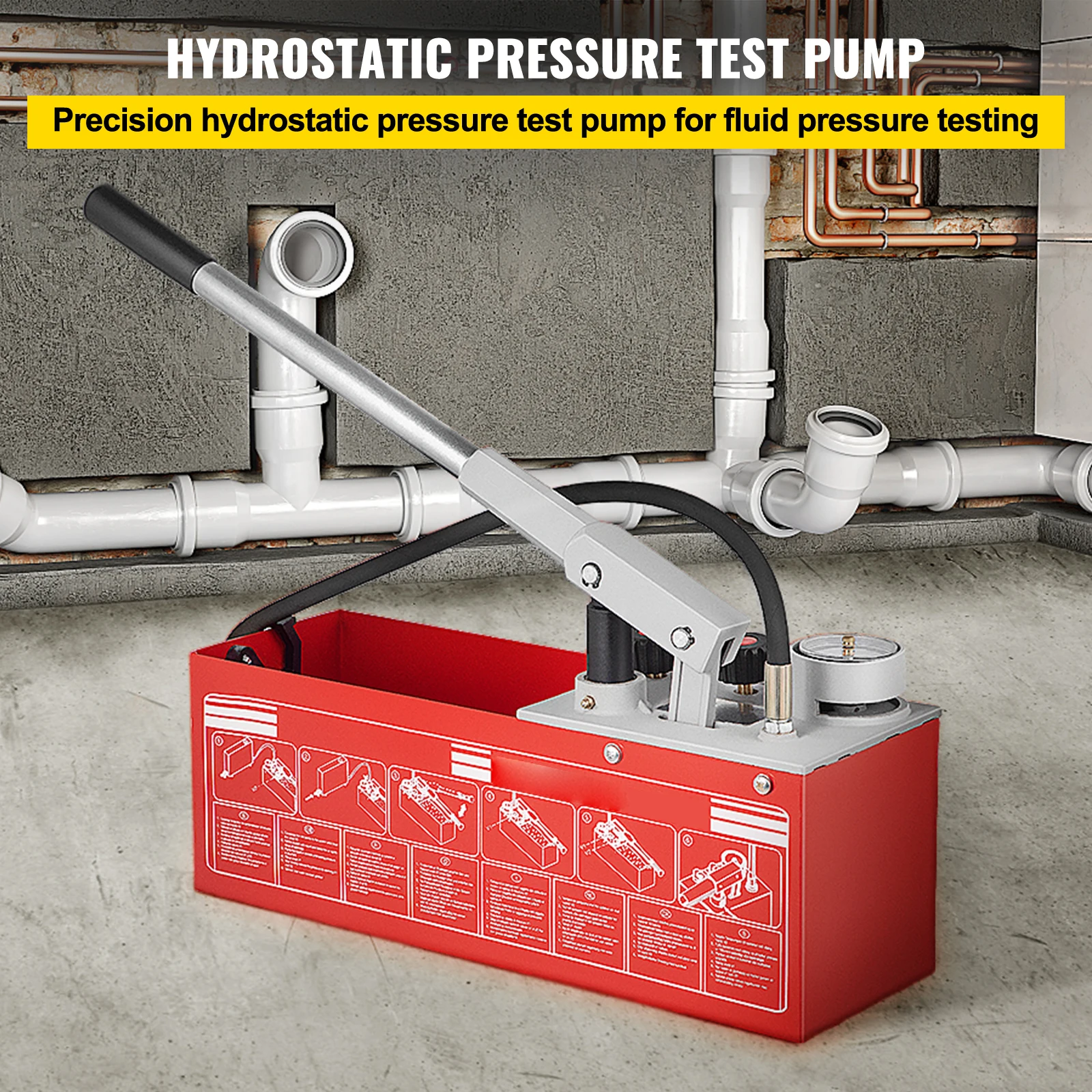 Imagem -02 - Vevor-pressão Hidrostática Teste Bomba Manual Kit Água Pressão Tester Bomba de Teste Hidráulico 25 Bar 25 Mpa 32 Galão Tanque