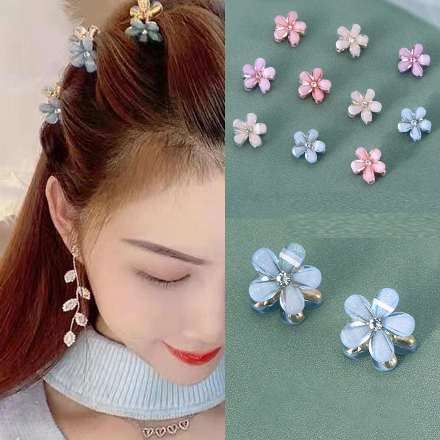 1PC Cute Crystal Flower Mini Hair Crab Clamps Girls Women Sweet Pearl Hair Clip Claw Metal Barrettes Children Hair Accessories