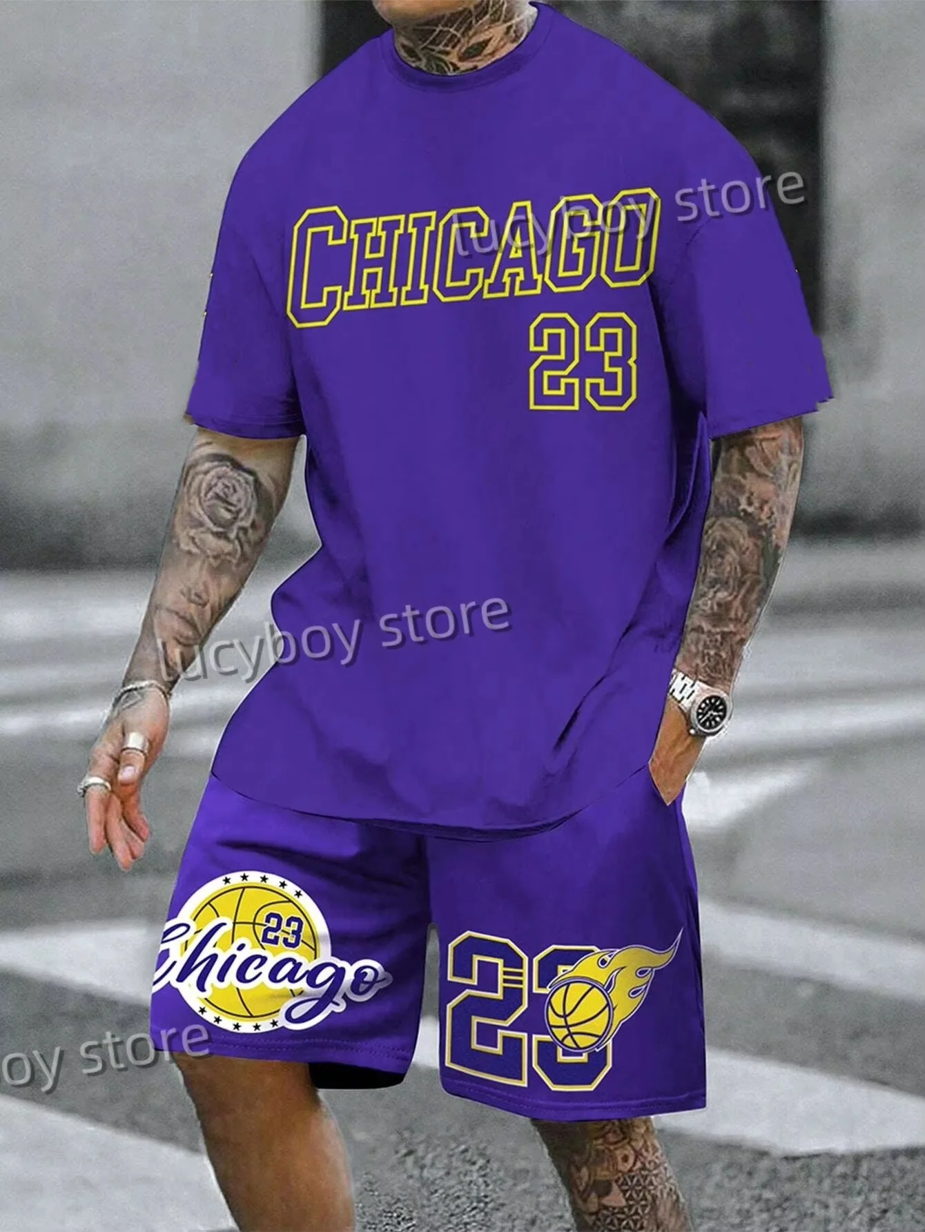 23 Chicago Letter 3D Printed Sport T-shirt+shorts Suit Set Men Male Luxury Tracksuit Outfit Summer Oversized 2 Piece Set Clothes