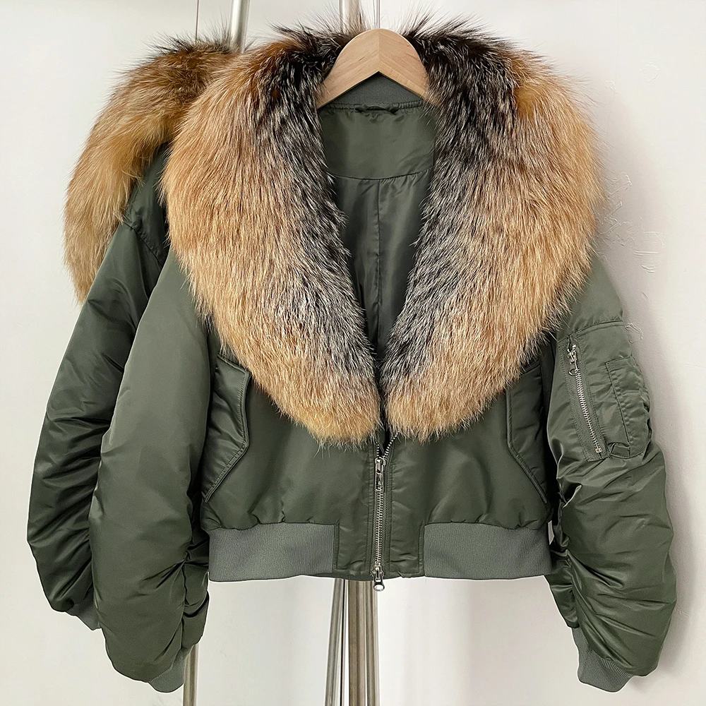 New Autumn Winter Big Natural Fox Fur Coat  Reality Fur Coat Female Short Parkas White Duck Down Jacket Women Feather Real Fur