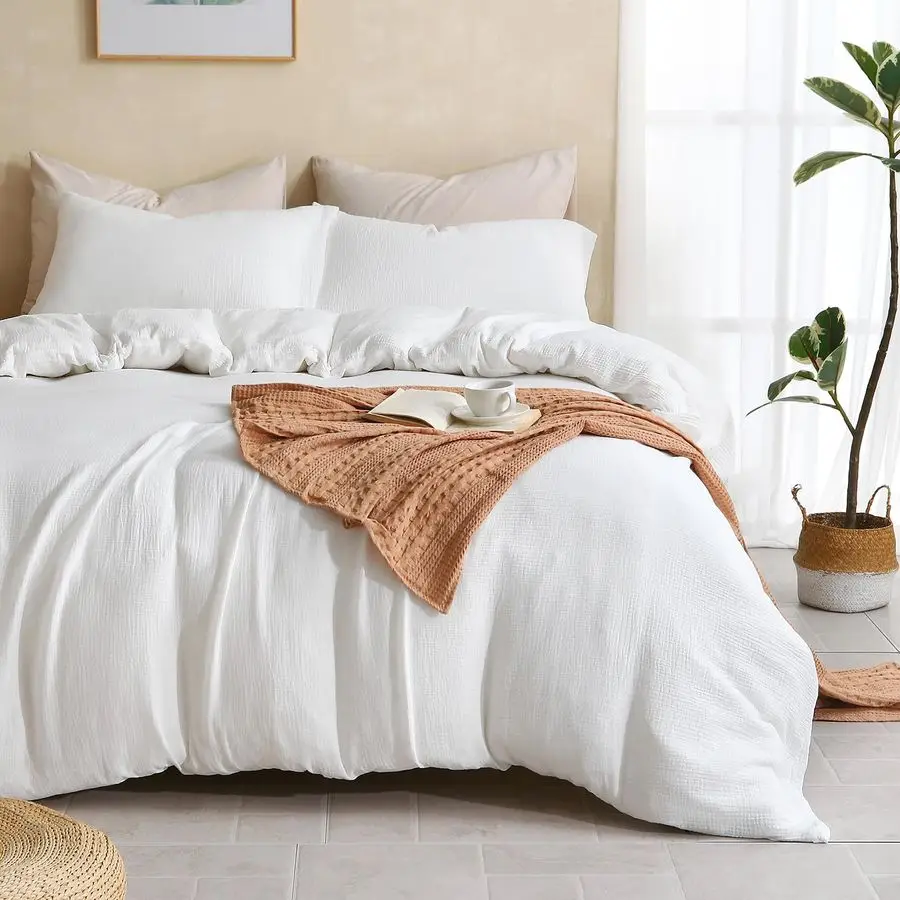 

Комплект пододеяльников King Size из 100% стираного хлопка, ультрамягкий, с эффектом льняной ткани, 3 предмета, минималистичный дизайн, из марлевой ткани