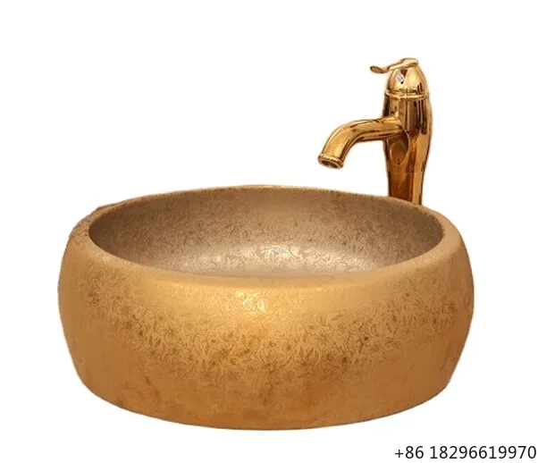 

2025 Europe Popular Gold Ceramic Wash Basin Bathroom Golden Sink Toilet Basin Vanity Vessel Sink for Hotel Bathroom