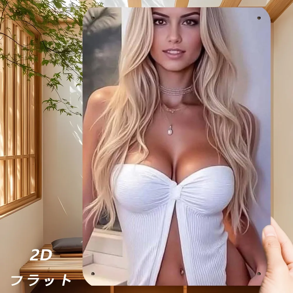 High Definition Metal Tin Sign - Sexy Blonde Woman in White Strapless Top Retro Wall Art for Home Bar Cafe Decor, 2D Flat Vin