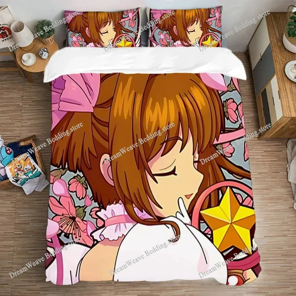 Art Quilt Cover Set Anime KINOMOTO SAKURA Queen Bed Comforter Sets Duvet Covers Single Double Large Size Bedding Decorations5929