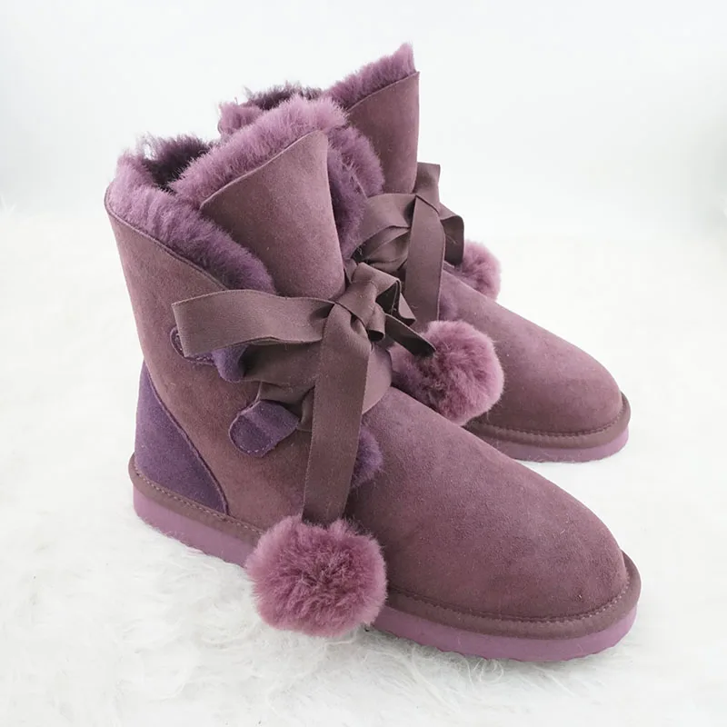 Fashion Genuine Sheepskin Natural Fur Snow Boots Shoes Lace up 100% Wool Women Winter Snow Boots Keep Warm Boots Women Shoes