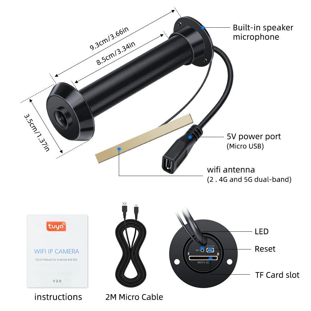 Imagem -06 - Elecpow 2.4g & 5g Tuya Wifi Olho Mágico Câmera da Porta 1080p Full hd Pir Visão Noturna Detecção de Movimento Câmera Visualizador da Porta sem Bateria