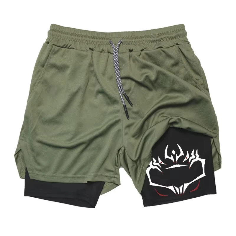 Men's 2-in-1 Athletic Shorts, High-Performance Printed Style for Gym Workouts & Running RL10012