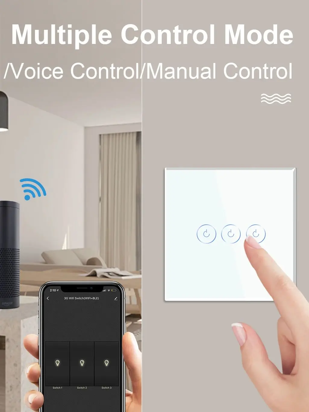 BSEED WIFI Smart Light Switch Tuya Smart Life 1/2/3 Gang APP Multi-Control Trap Schakelaar Met Neutraal Blauw Achtergrondverlichting Glazen Paneel - afbeelding 2