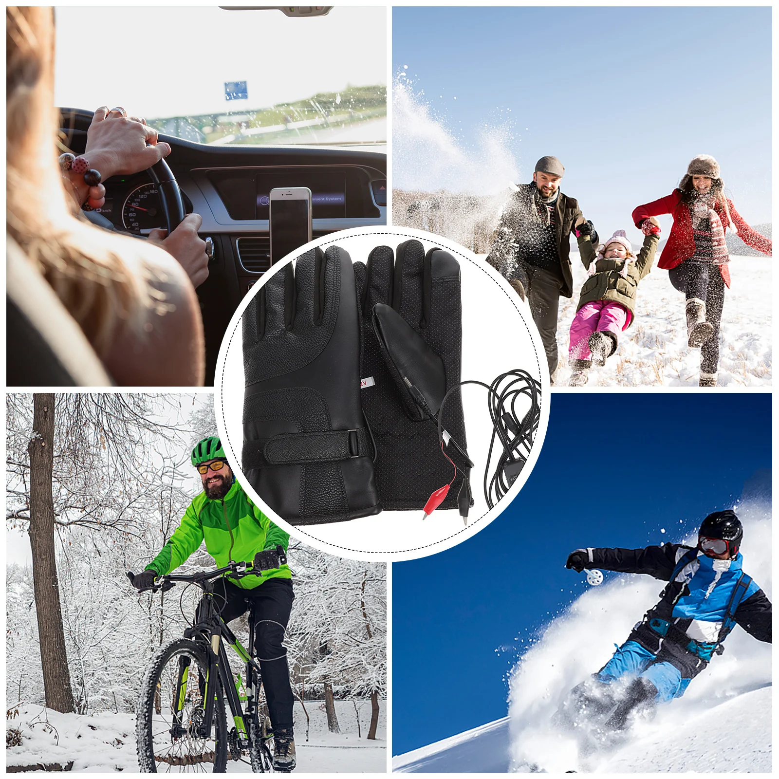 

Heated Grips Electric Mittens Winter Gloves for Men Women Black Motorcycle Warm Adjustable Long Serving Durable PU Velvet
