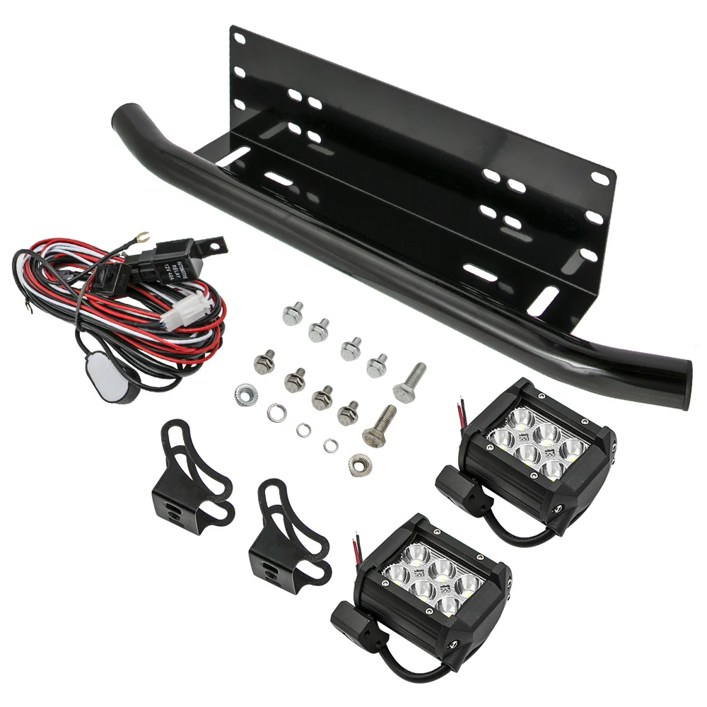

3x Front Bumper License Plate Mount Bracket 18W 4inch LED Light Bar Offroad Kit Bar Mount Bracket Kit