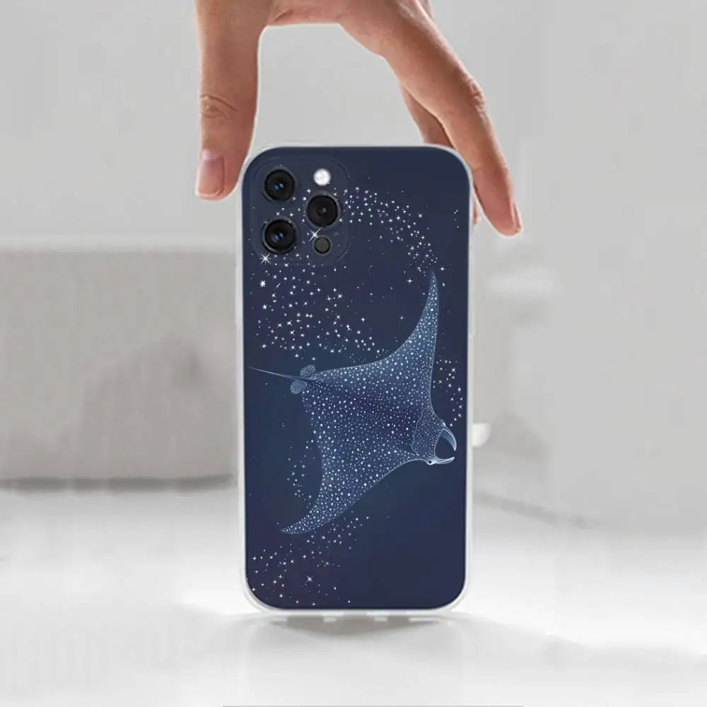حافظة مانتا راي أوشن أنيمال لهاتف آيفون 16,15,14,17,13,12,11 Plus,Pro,Max,XR,XS,X,7,8 Plus,SE,Mini,Transparent,Silicone Case