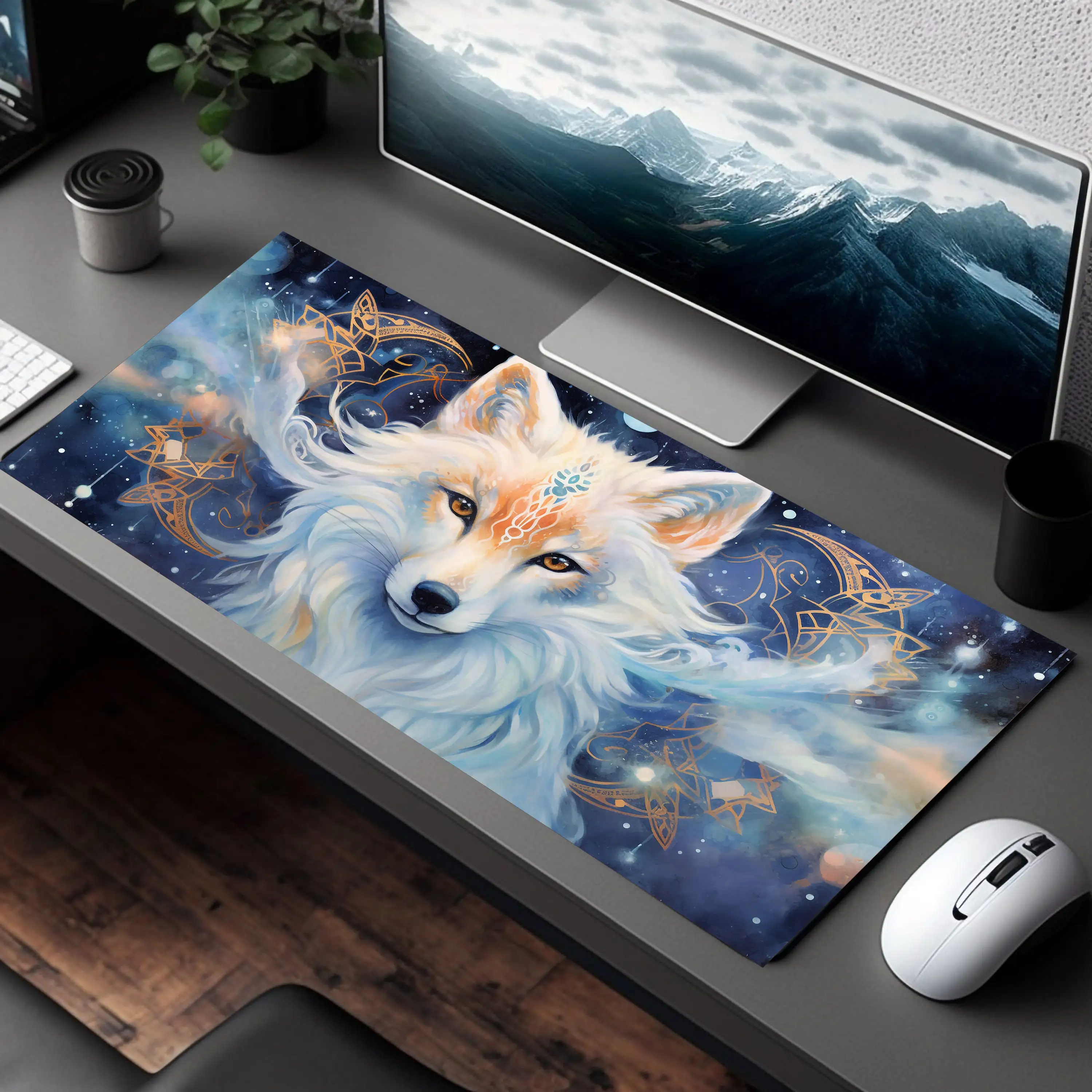 White Fox Desk Mat, Non-slip Waterproof Gaming Mouse Pad, Office and Gaming Desk Decorative Mat, The Perfect Gift for Friends.