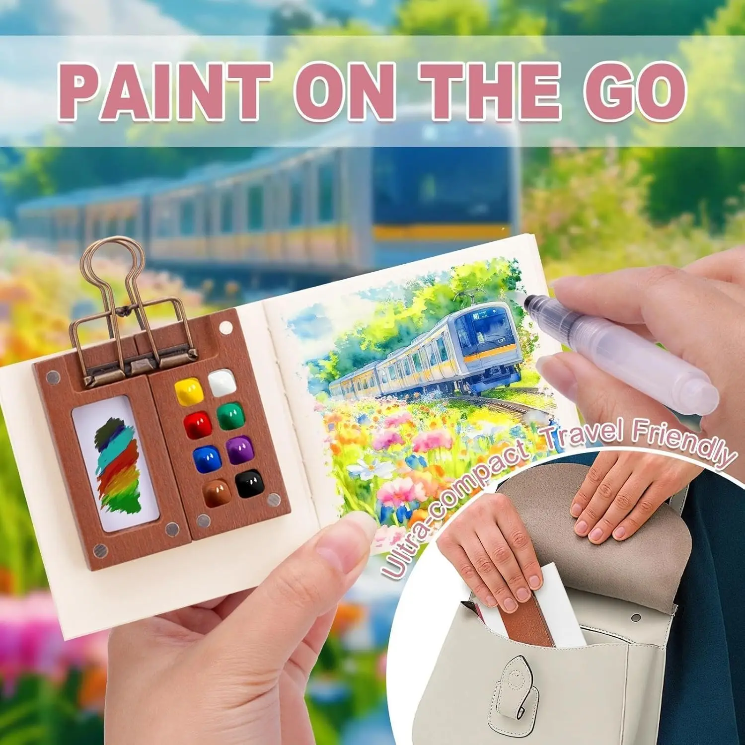 Travel Watercolour Paint Palette Set Mini Pocket Artist Watercolor Paint Palette Travel Sets for Painters Artists Students