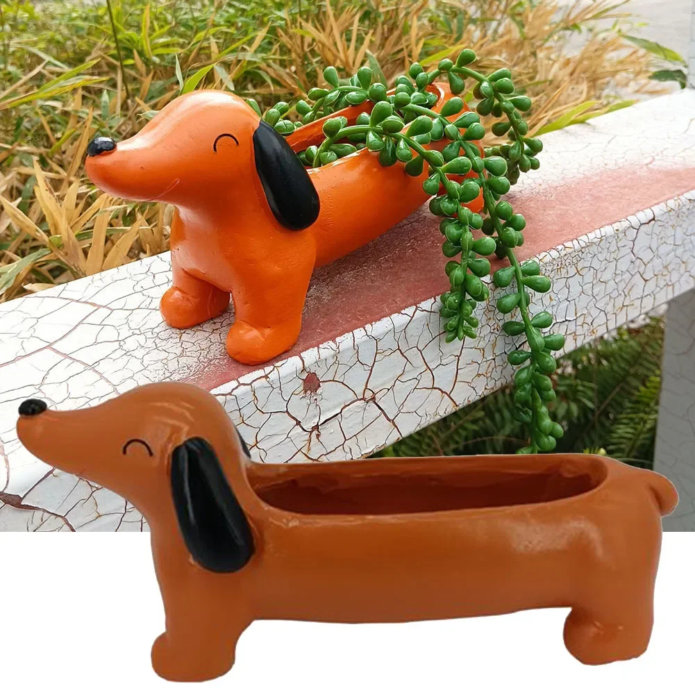 Cute Dachshund Dog Flower Pot Garden Office Decoration Resin Succulent Flowerpot Cute Animal Flowerpot Cactus Plants Planters ﻿