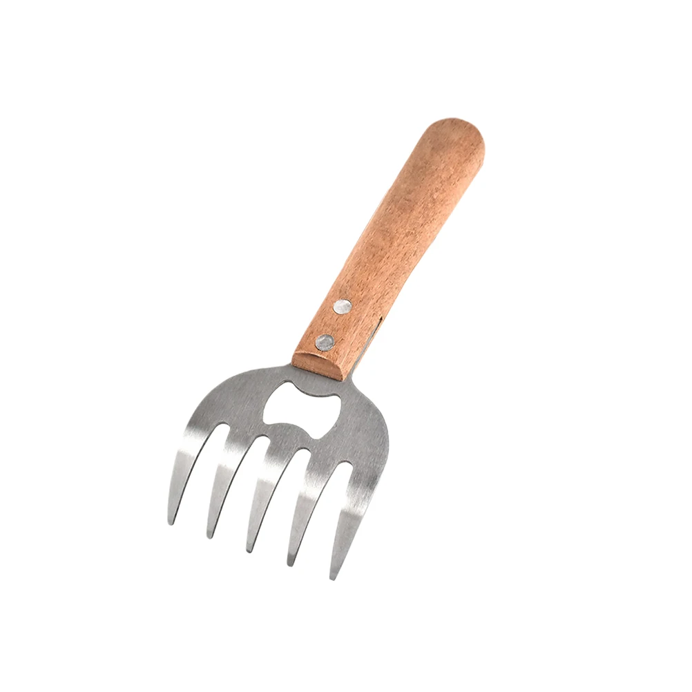 

1Pcs Stainless Steel Meat Shredder Claws Bbq Fork Long Wooden Handle Metal Shredder Claws for Easy Shredding Pull Serve Meat
