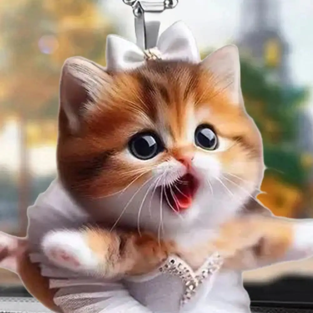 Exquisite Car Accessory Ballet Kitten Car Ornament Christmas Tree Ornament Cartoon Cat Pendant with Lanyard Acrylic for Holiday