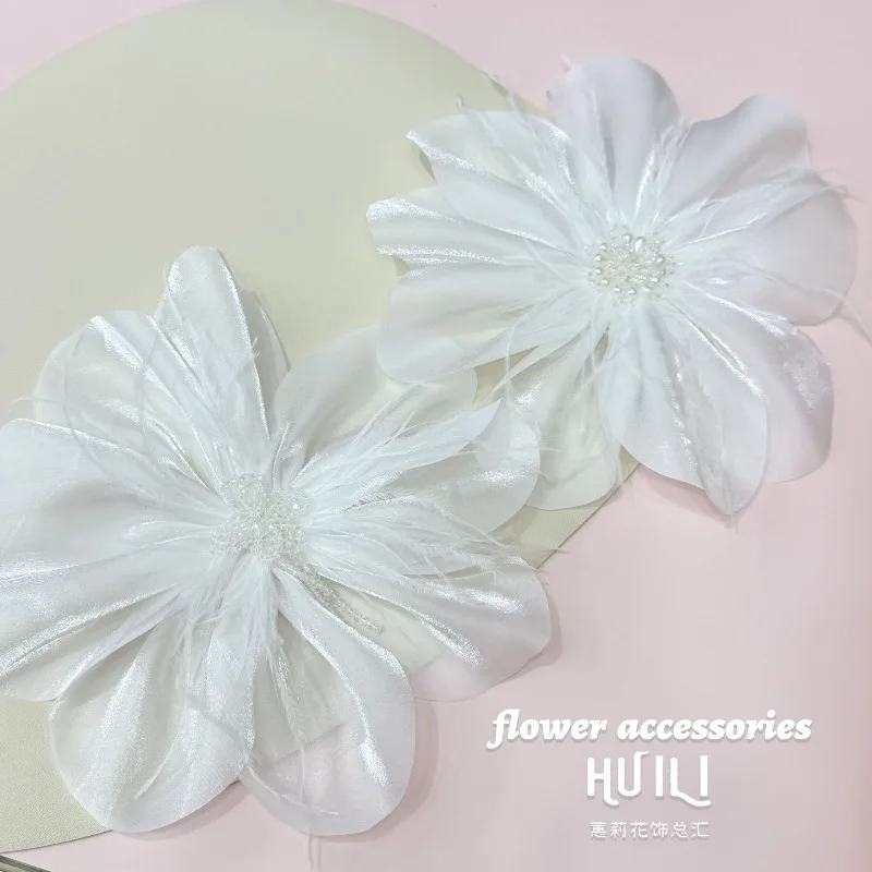24cm Ultra-fairy Crystal Beaded Ostrich Feather Flower Brooch Women's Wedding Gown Dress Jewelry Accessories Pin Giftcorsage