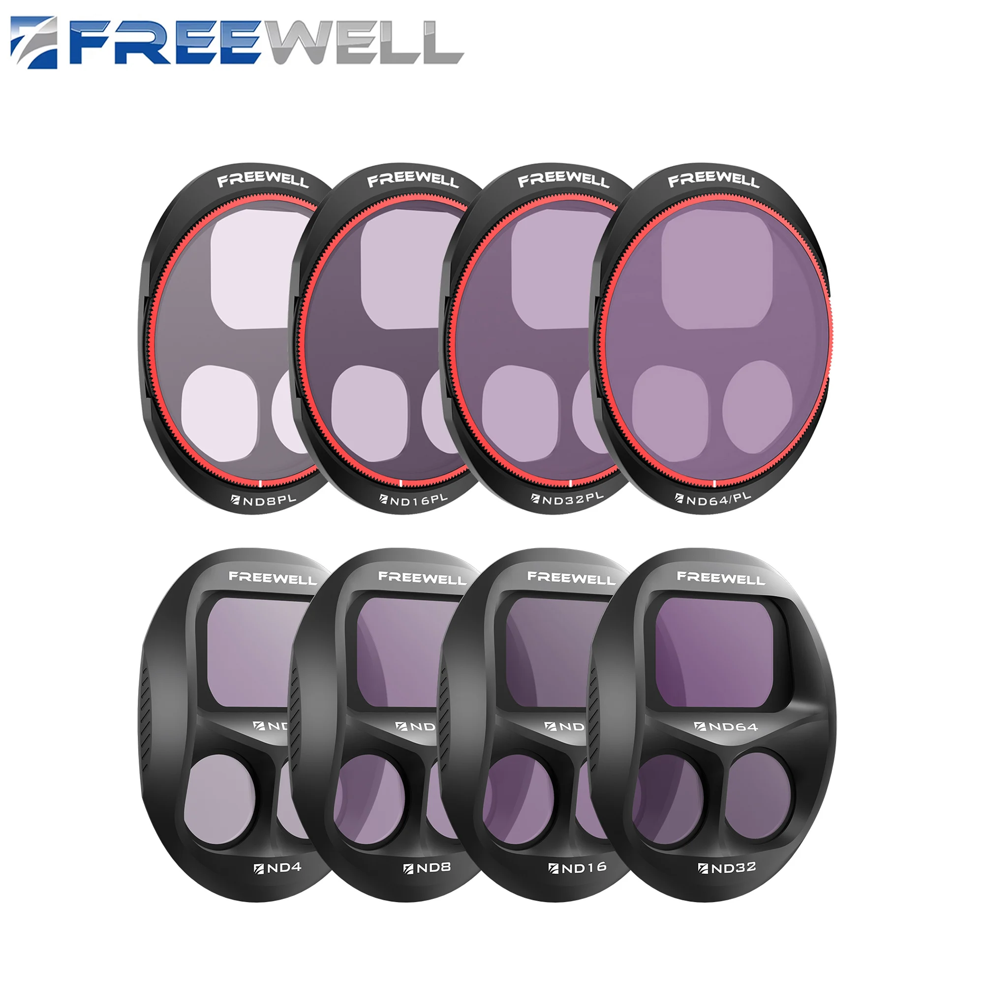 Freewell ドローン オールデイフィルター 8 パック ND4 ND8 ND16 ND32 ND64/PL DJI Mavic 4 Pro ドローン用レンズフィルター写真撮影アクセサリー