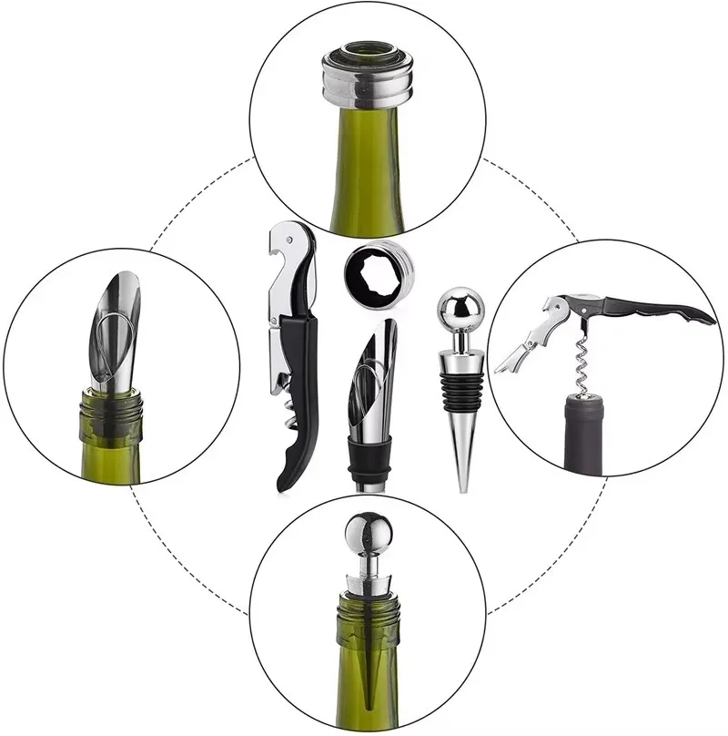 Professional Wine Opener Gift Set Stainless Steel Bottle Opener and Vacuum Stopper Wine Pourer Kitchen Accessories Bar Tool