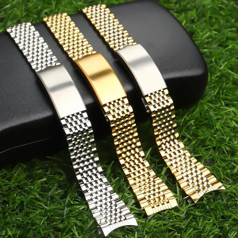 18mm 19mm 20mm Stainless Steel Curved End Vintage Bead of Rice Watch Band Silver Strap Bracelet Fit for Omega Watchbands