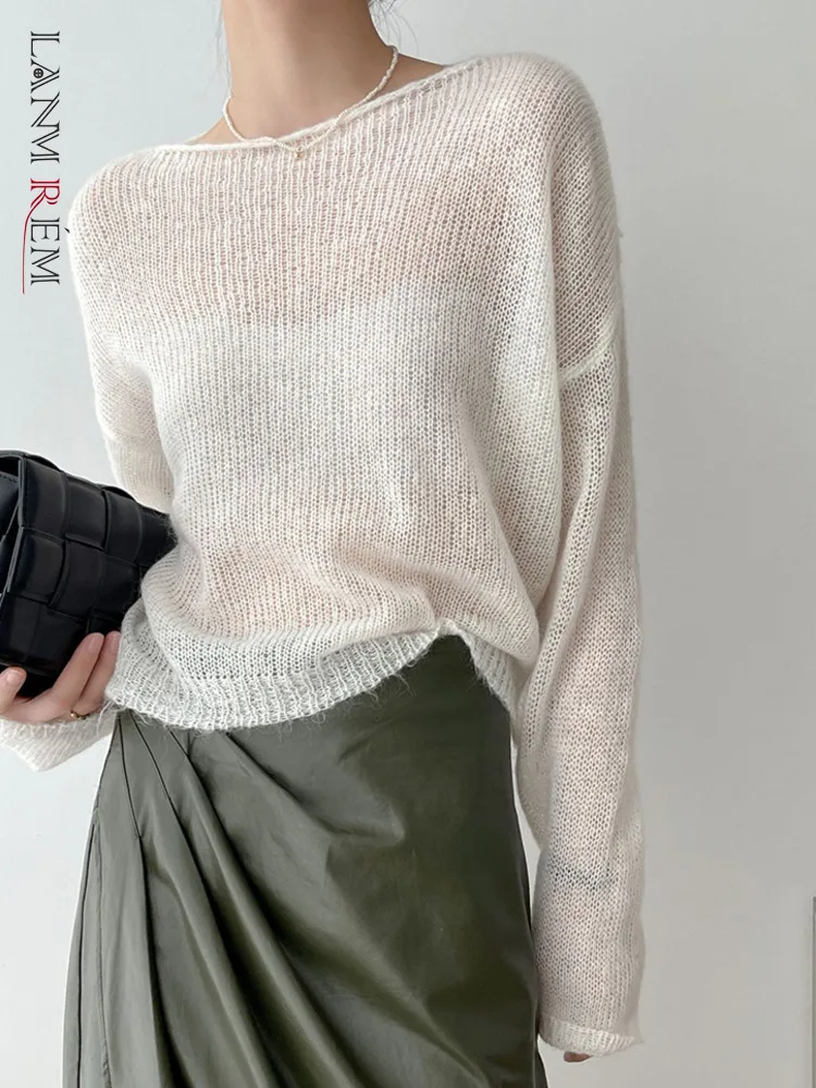 [LANMREM] Wool Knitting Pullover Sweater For Women Round Neck Long Sleeve Elegant Loose Female Tops 2024 Spring New 26D5104