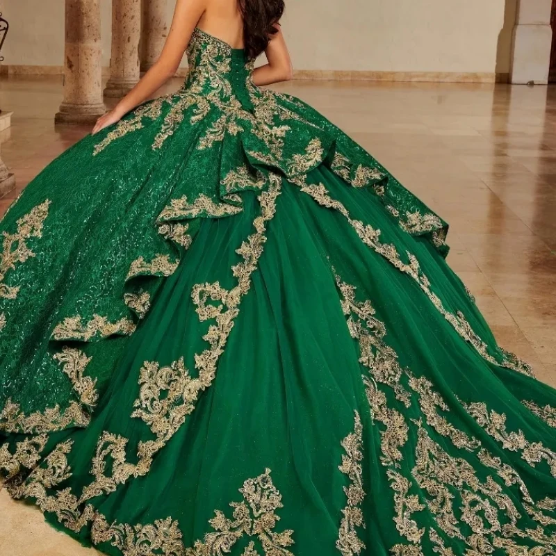 Customzied Green Sweet 16 Prom Dresses Party Lace Applique Beaded Ball Gown Occasion Formal Wear Vestido De Quinceañera 2024