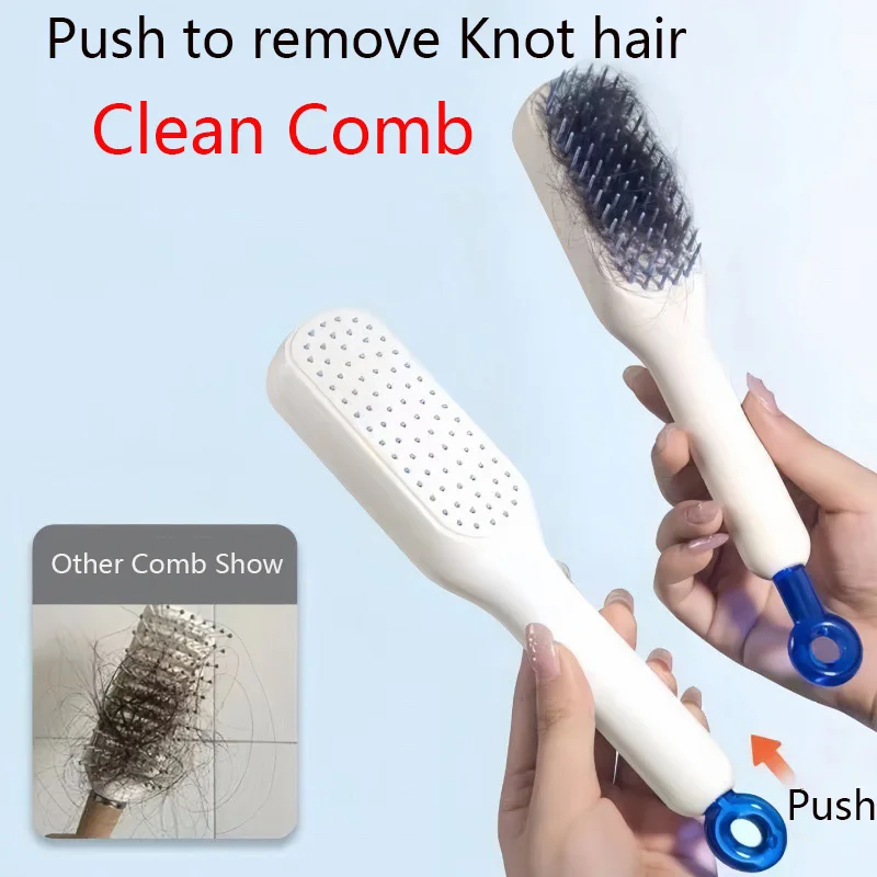 Self-cleaning Hair Comb Anti Static Retractable One-pull Massage Brush Rotating Lifting Hairbrush Adjustable Comb for Women