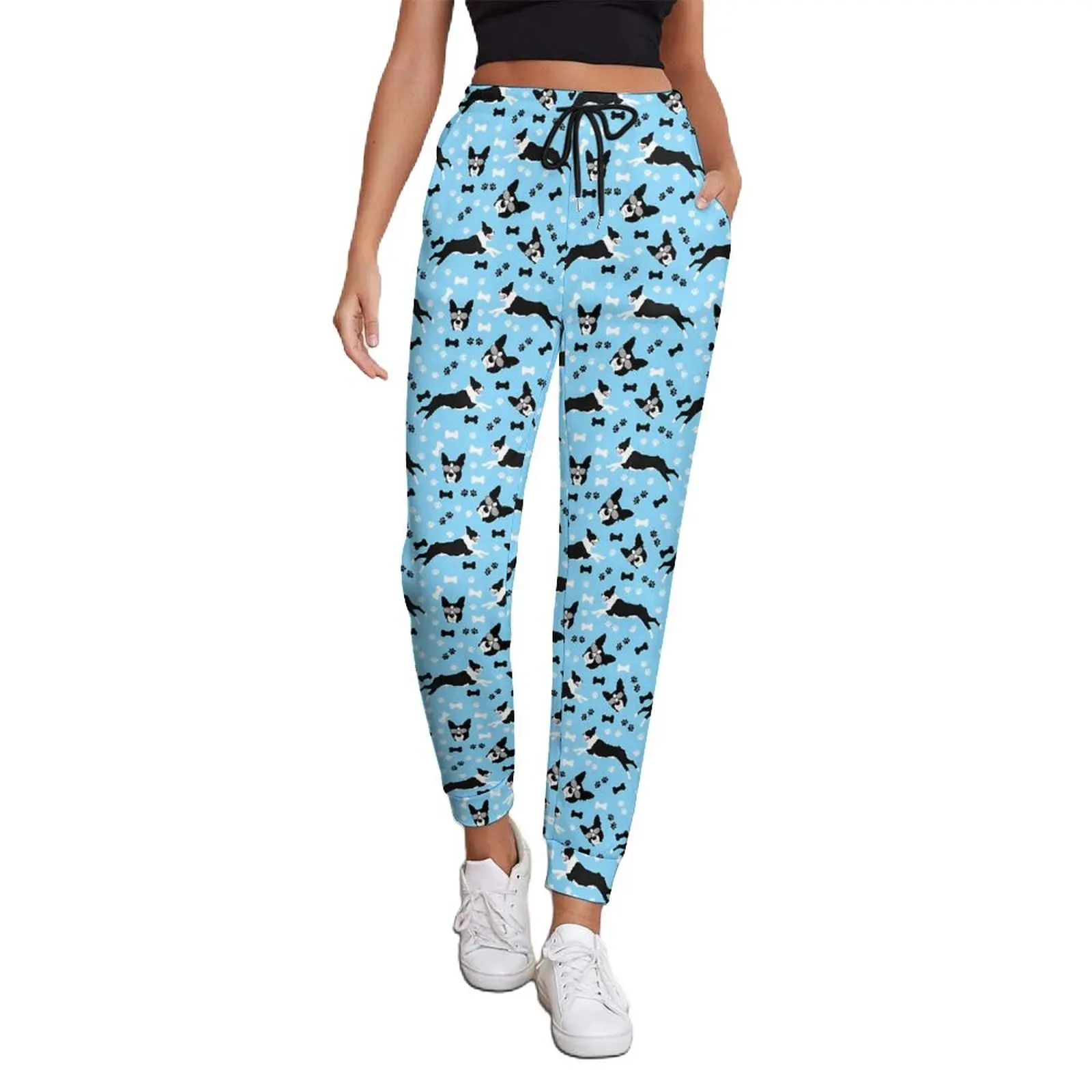 Dog Print Pants Boston Terriers Streetwear Sweatpants Spring Woman Home Design Oversize Trousers Gift Idea