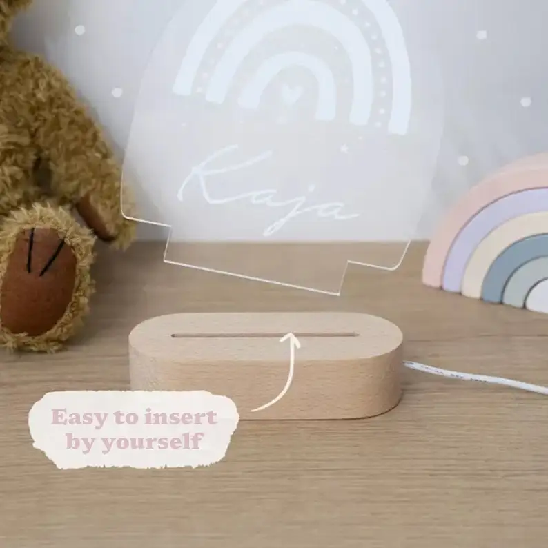 Luz de noche de arco iris para niños, luz de noche para decoración de guardería, luz de noche para dormitorio de niños, regalo de cumpleaños para niños, Base de madera USB