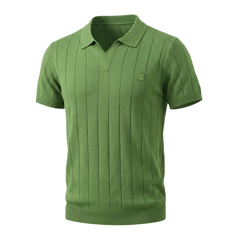 Luxury Brand Men's V-Neck Knitted Printed Polo Shirt Fashion Lapel Short Sleeved Sweater T-shirt Casual Versatile Men's Clothing