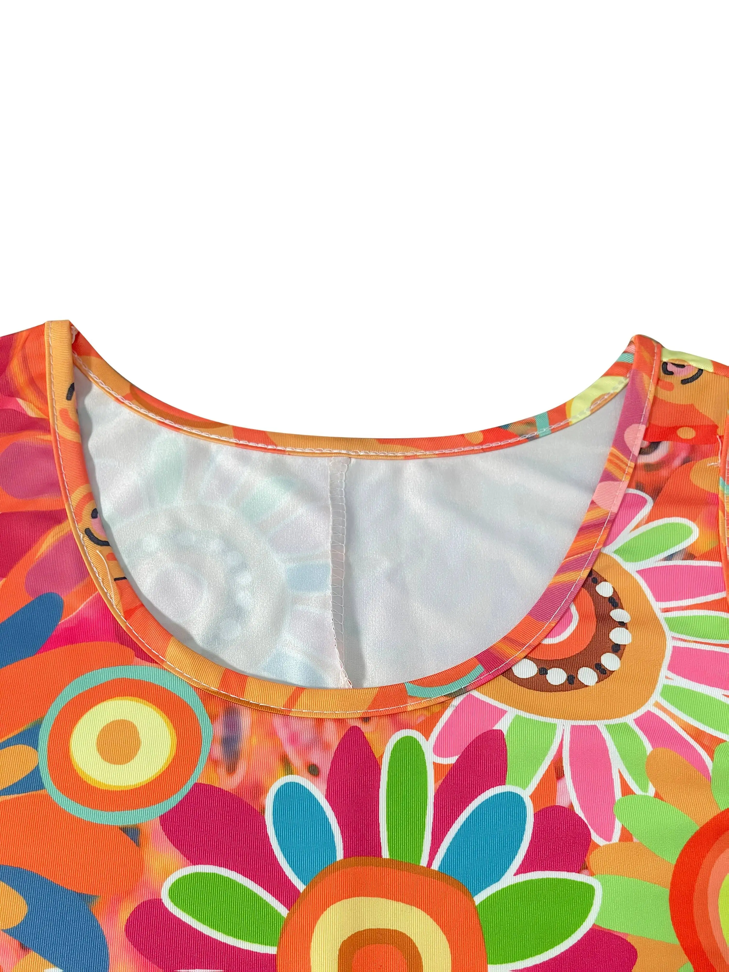 Women's Vibrant Floral Print Sleeveless Dress Spring/Summer Vacation Style Dress Fashion Sweet Womne Tank Mini Dress Tops VMA8