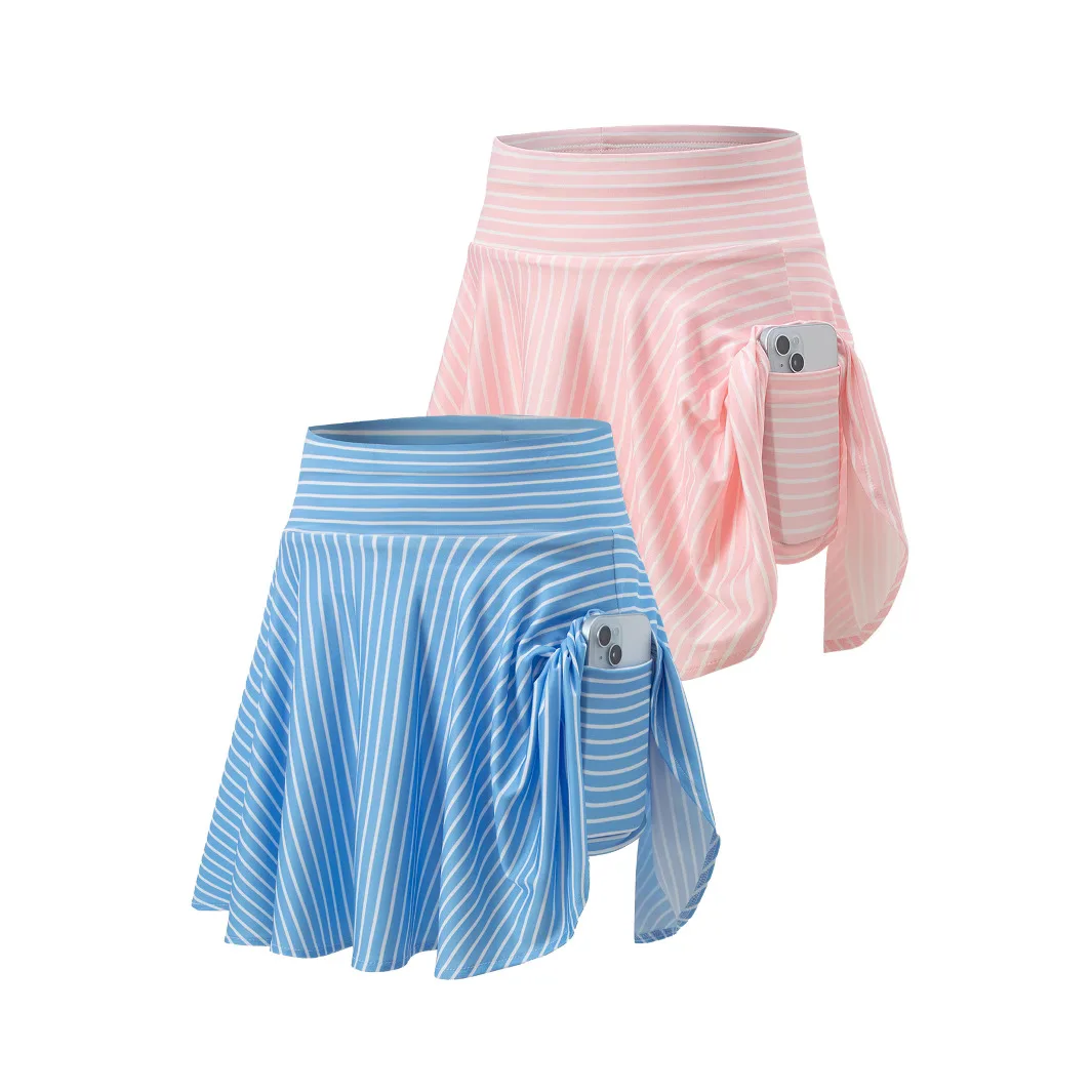 Summer Kids Tennis Skorts with Pockets for Girls Casual Sports Running Skirt With Shorts Loose Fit Children Striped Golf Skirts