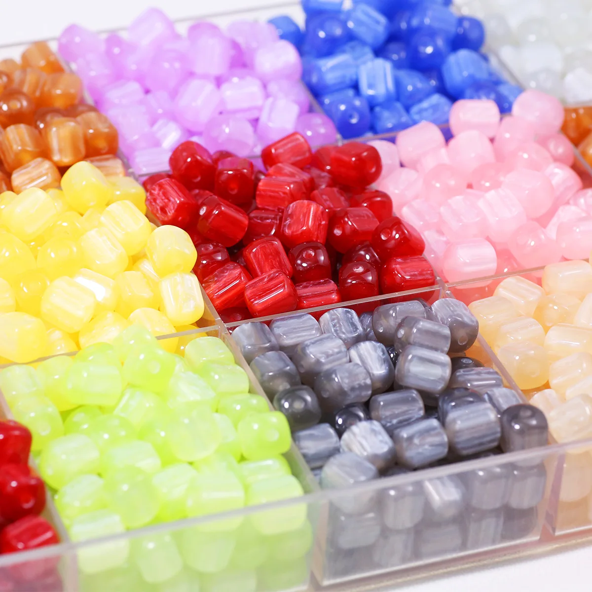 11mm Acryl Farbwechselnde Galaxy Katzenauge Quadratische Röhre Mehrfarbig Handgefertigt DIY Geeignet für Schmuckherstellung Lose Perlen Zubehör