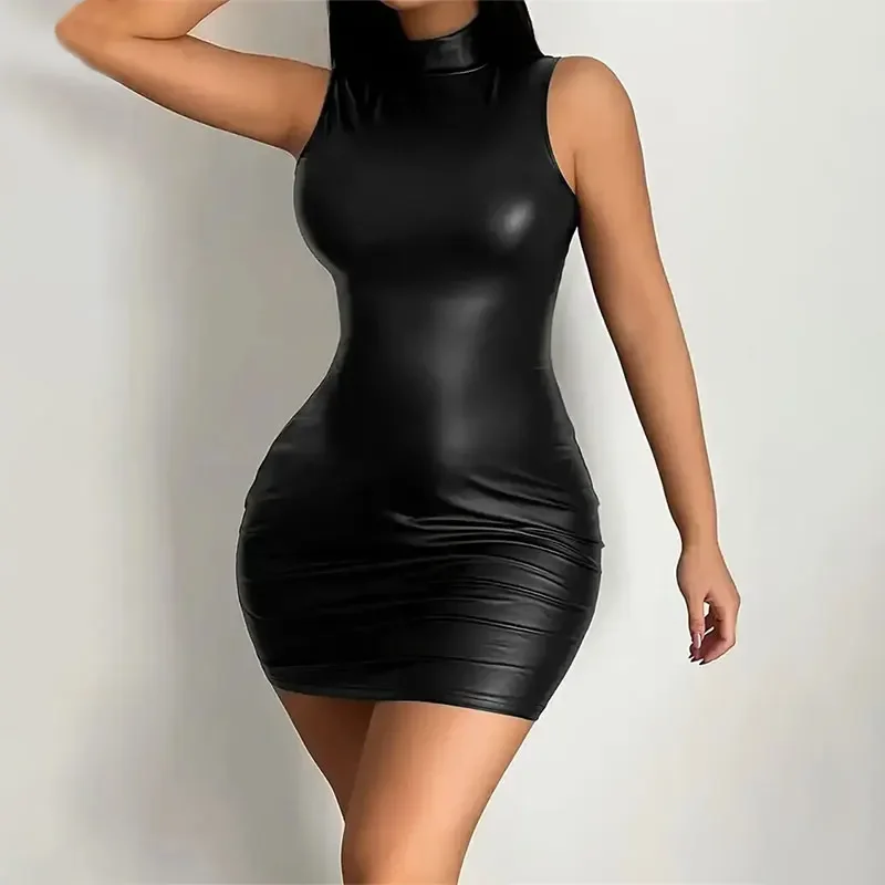 Robe de couleur unie pour femmes, Sexy, sans manches, Slim, élastique, jupe t-shirt, Mini robe courte