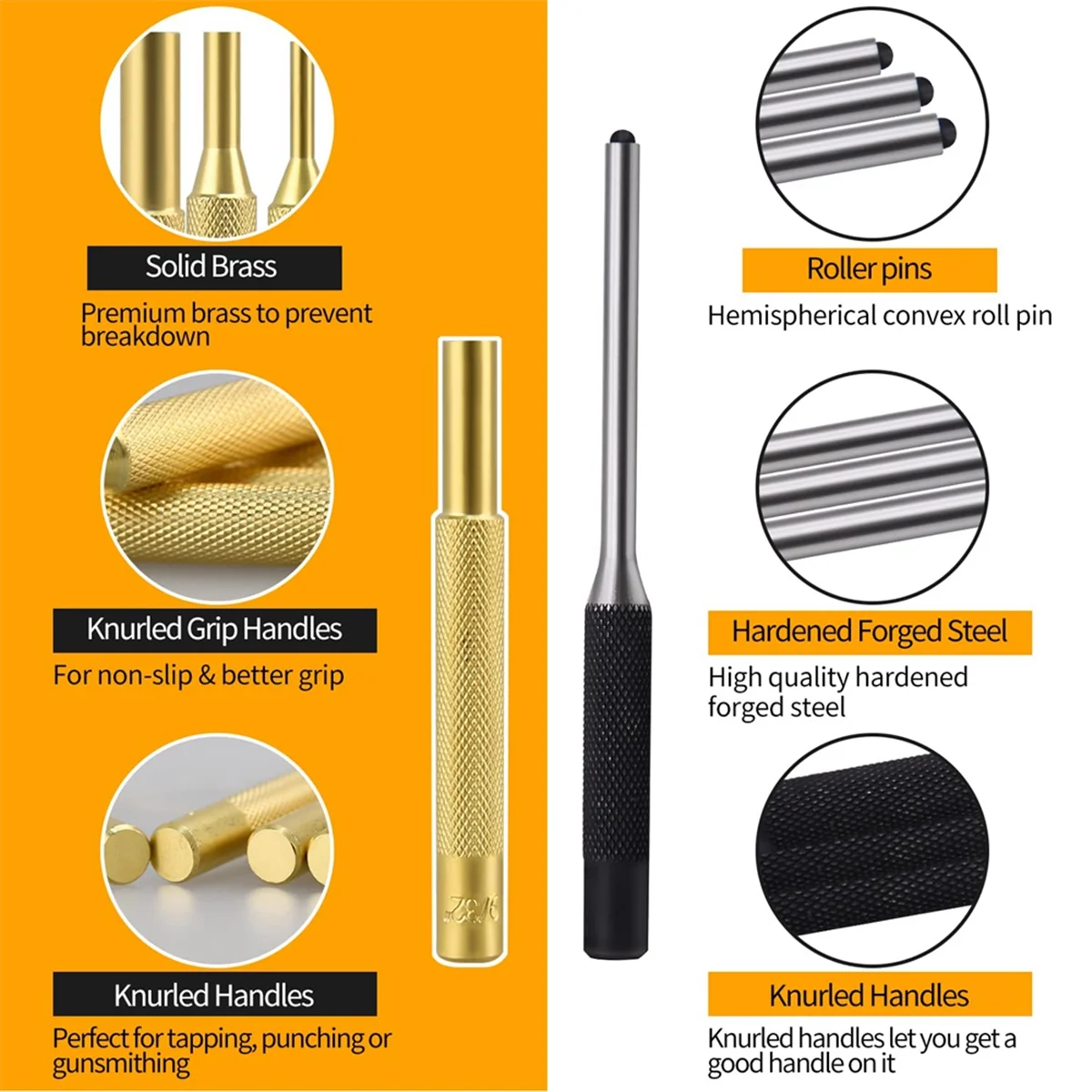 ABNP Roll Pin Punch Set, Punch Removing Repair Tools, Including Brass Pin Punches, Steel Pin Punches with Storage Pouch view 5