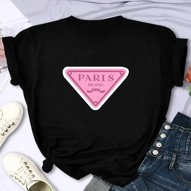 Luxury Brand Paris Women's Summer Printed Tshirt Casual Y2K Personality Sleeve Round Neck Women Clothing Vintage Clothes Graphic image 2