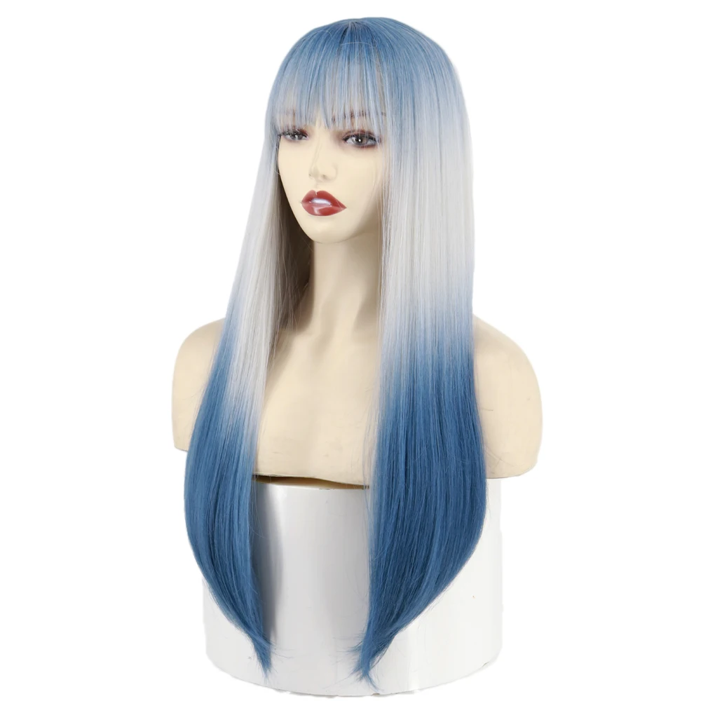 WERD Synthetic Long Wave Gradient Color Bangs Cosplay Wig Synthetic Hair Wig Women's Heat Resistant Fiber Wig