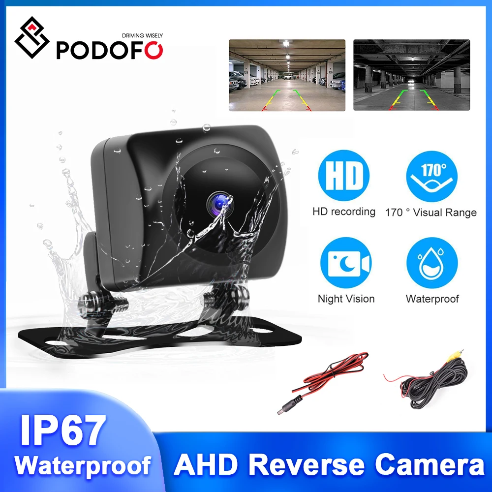 Podofo Car Rear View Camera PAL Universal Backup Parking Camera AHD Night Vision Waterproof IP67 Wide Angle HD Color Image