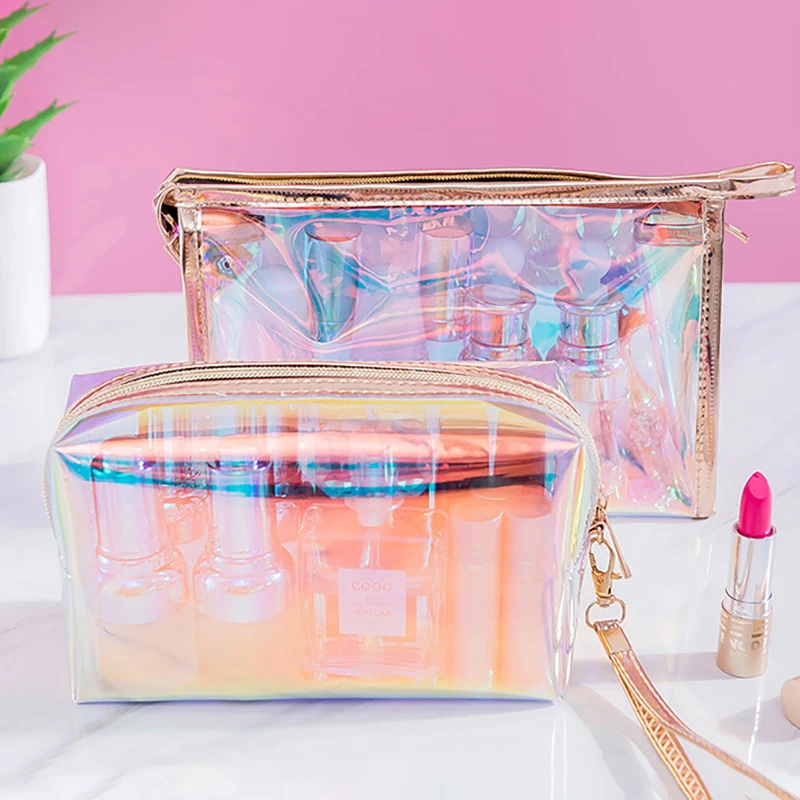 Sac à Cosmétiques Transparent en PVC pour Femme, Rangement de Maquillage, Trousse de Toilette Portable de Voyage, Sac à Main Multifonction, Poudres