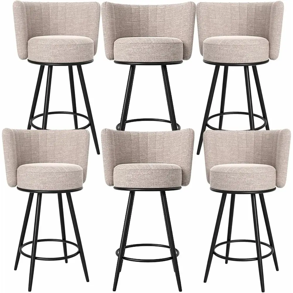 

Set of 6, 27 Upholstered Counter Height Bar Stools with Backrest and Metal Legs, Suitable for Kitchen Island, Counter, Cafe, Din