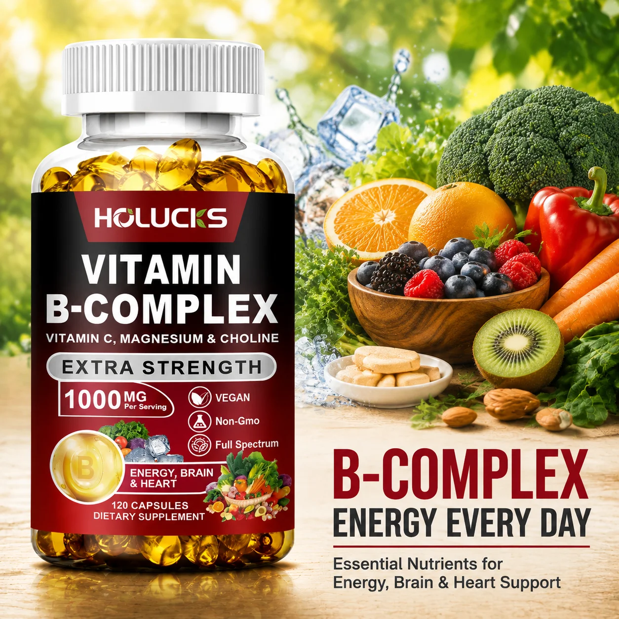 Yimiduk Premium Vitamin B Complex Supplement, with Biotin & Folate, for Promotes Healthy Hair, Skin & Hormone Balance, Vegan