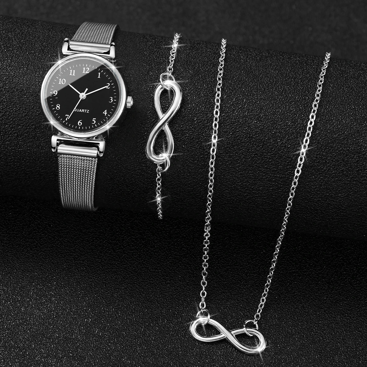 3pcs/set Fashion Women\'s Watch Set Simple College Style Sweet Quartz Watch with Jewelry Set No Box, Gift for Girlfriend