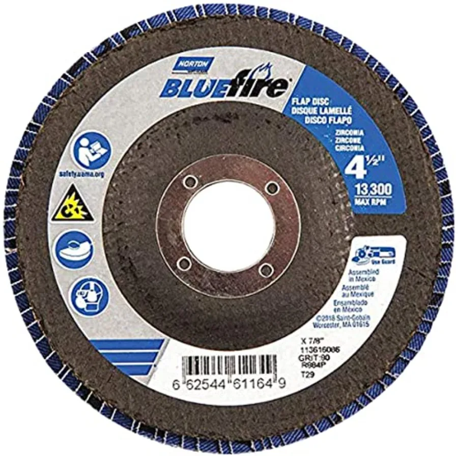 

4-1/2x7/8 BlueFire R884P Zirconia Alumina Plus Type 29 Flap Discs 80 Grit Coarse Blue 10 Pack for Heavy Duty Grinding