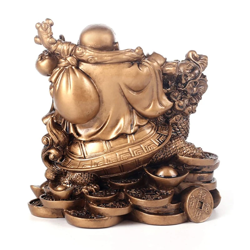 Laughing Buddha, Chinese Feng Shui Laughing Buddha Riding Dragon Turtle Statue Home Office Ornament Decoration Attract Wealth