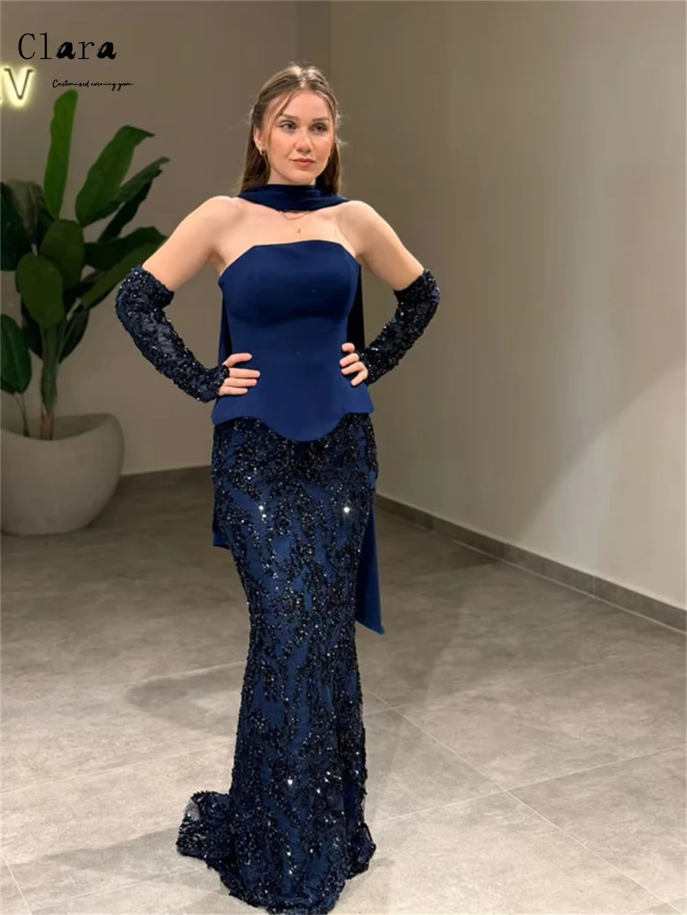 Clara Custom-made Tube Top Woman Dresses for Wedding Party Dresses Luxury 2025 Off-shoulder Fishtail Shiny Gala Dress Evening