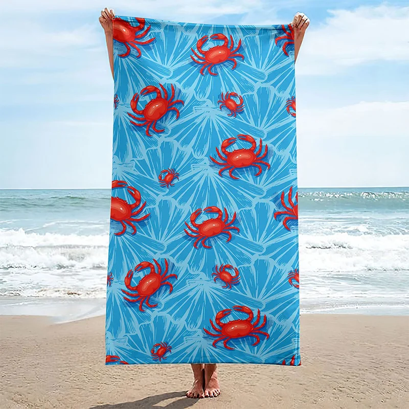 Beach Towel Crab Pattern Sun Protection Windproof Suitable For Swimming Pool Camping Travel Blanket