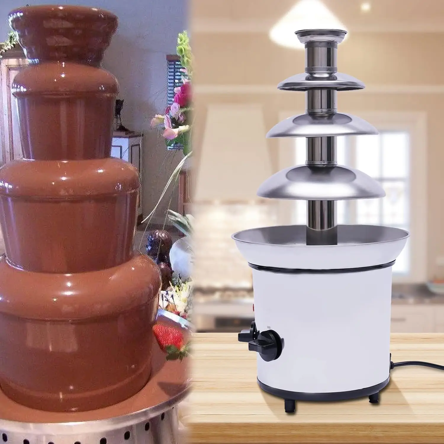 

4 Tiers Chocolate Fondue Fountain Stainless Steel Electric Fondue Pot for Party Restaurant Wedding