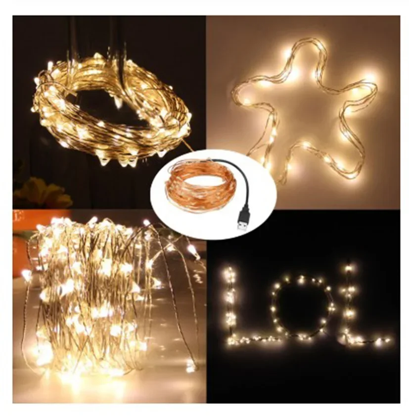 5/10/20M USB LED String Lights Copper Copper Wire Garland Light Waterproof Fairy Lights For Christmas Wedding Party Decoration