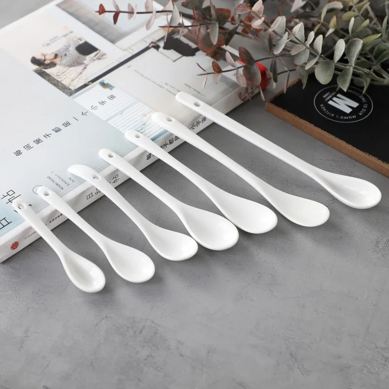 5pcs 8.5CM-12CM Ceramic Spoon Ceramic Small White Spoon Ceramic Coffee Spoon