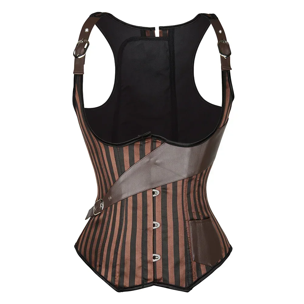 

Gothic Underbust Corset Vest with Shoulder Straps Lace-up Cupless Waist Cincher Bustier Body Shapewear